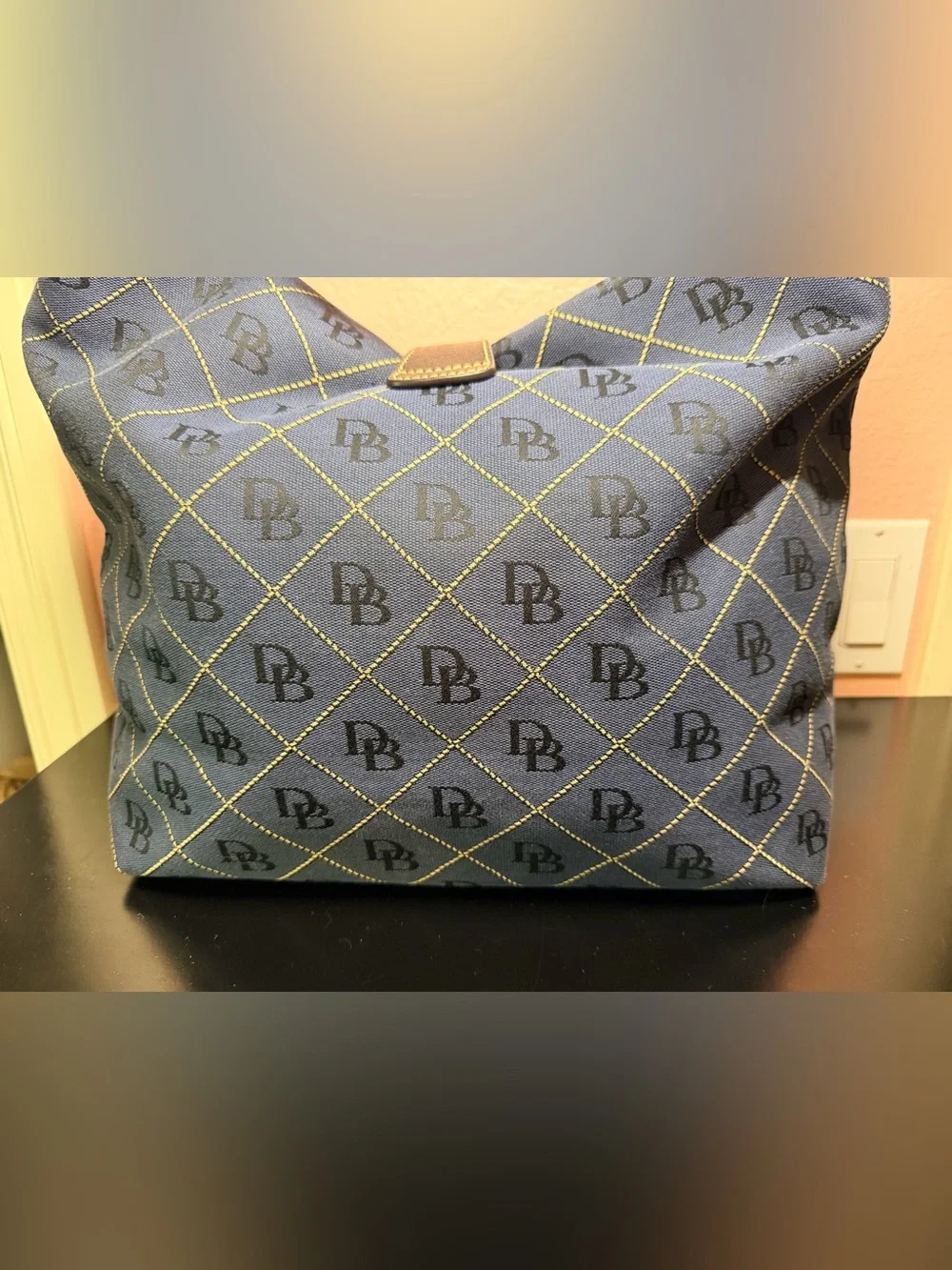 Dooney & Bourke Navy DB Logo Hobo with Gold Hardware Accent